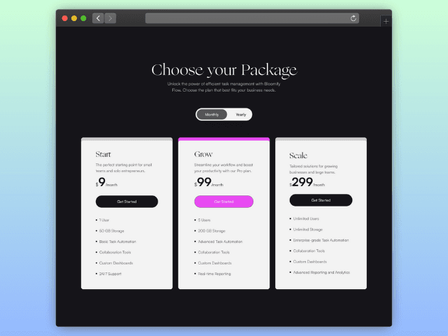 Pricing Card Component